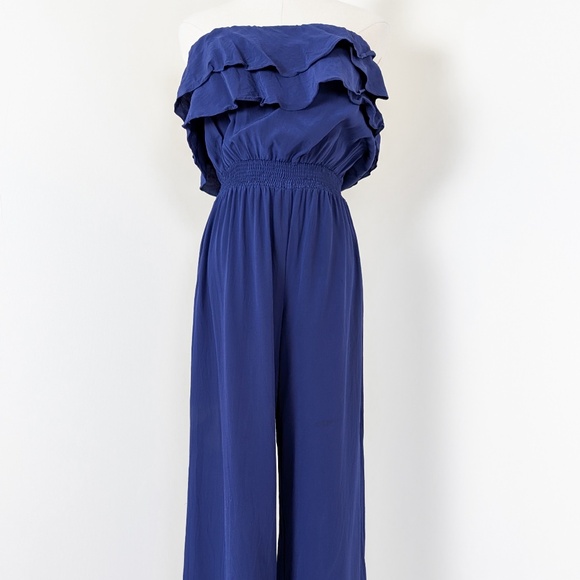 Jay Godfrey Silk Navy Jumpsuit Strapless Sleeveless Wide Leg Navy Long Onepiece - Picture 10 of 14